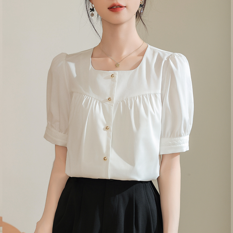 France style tops square collar shirt for women
