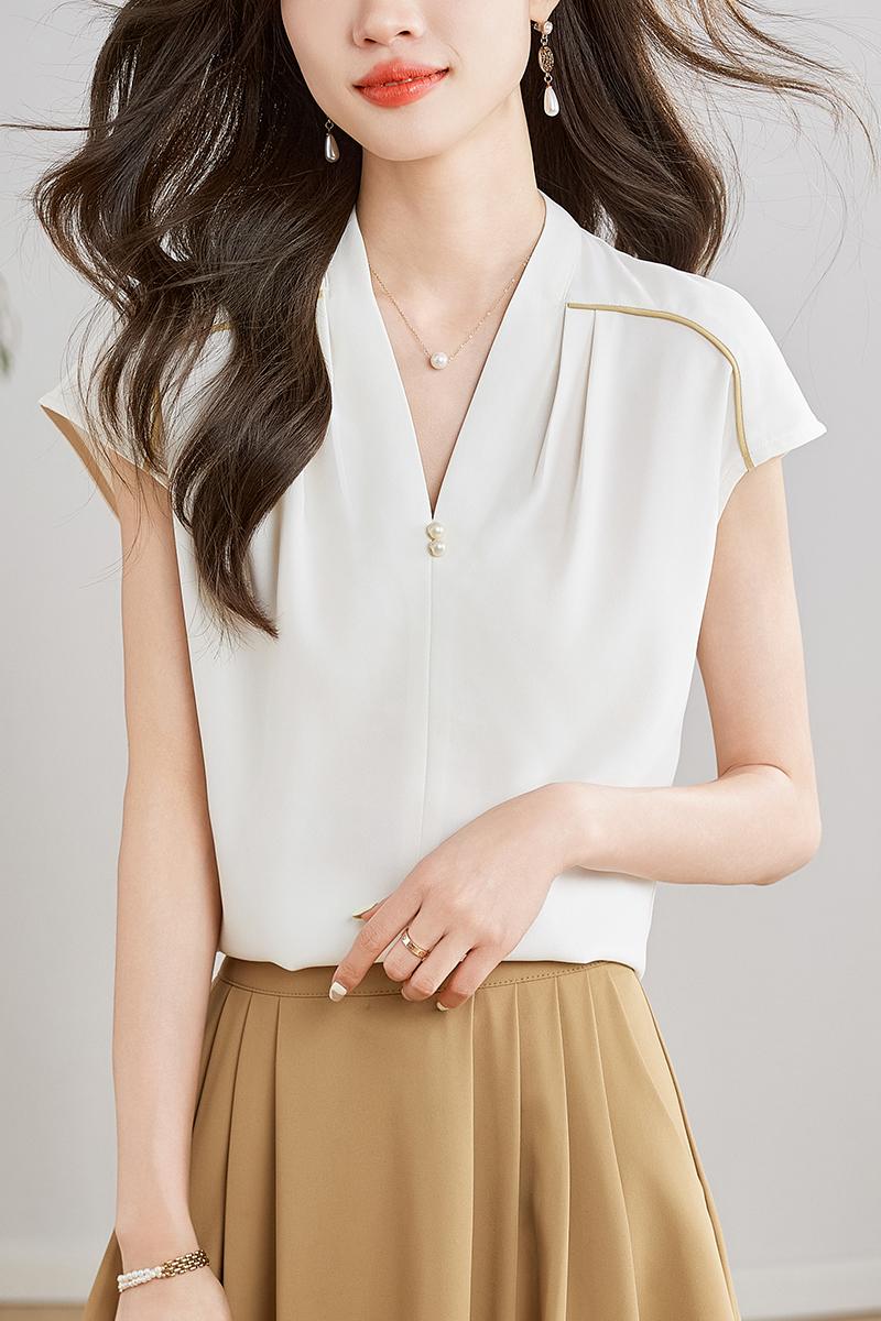 Short sleeve unique tops summer chiffon shirt for women