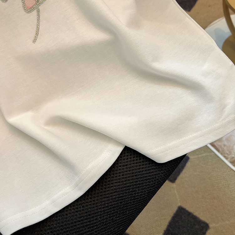 Short sleeve summer T-shirt rhinestone bow tops for women