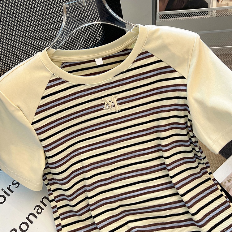 Korean style spicegirl short T-shirt summer stripe tops for women