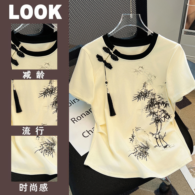 Summer Chinese style tops pure cotton T-shirt