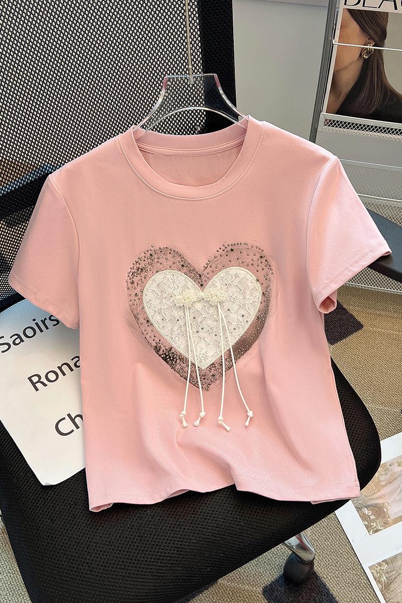 Summer rhinestone short sleeve T-shirt for women