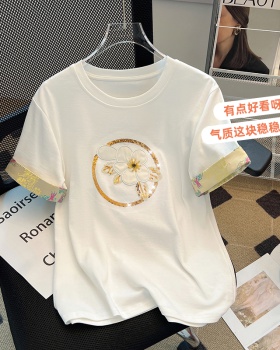 Embroidered flowers tops mixed colors T-shirt for women