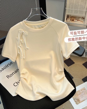 Pinched waist tops Chinese style T-shirt for women
