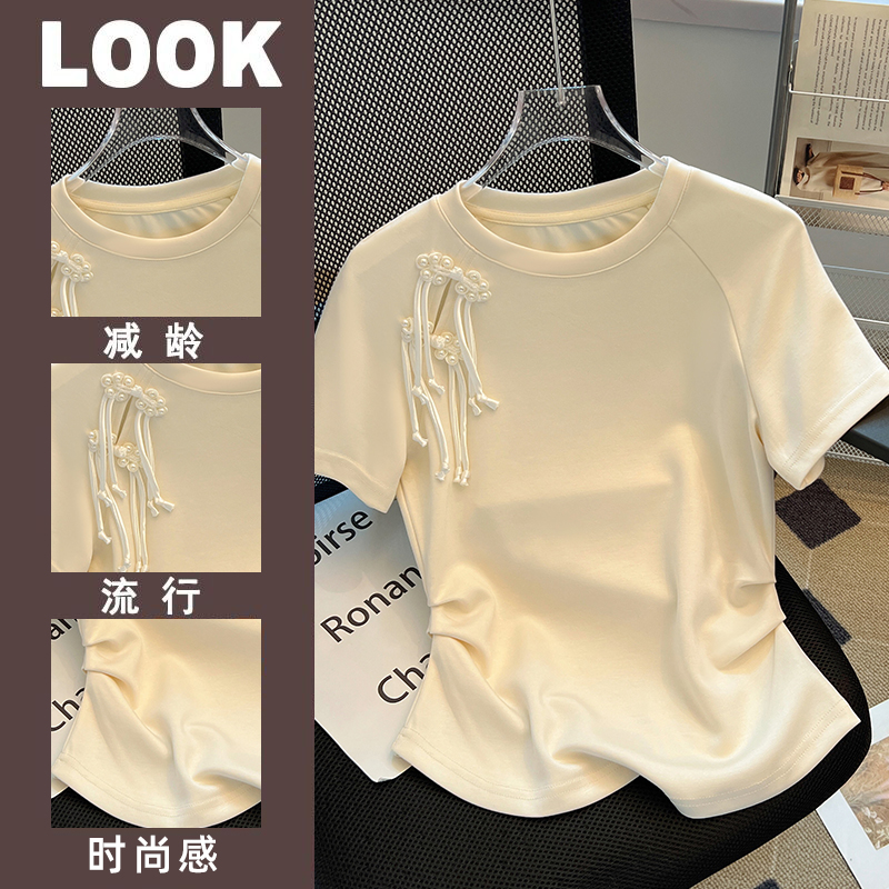 Pinched waist tops Chinese style T-shirt for women
