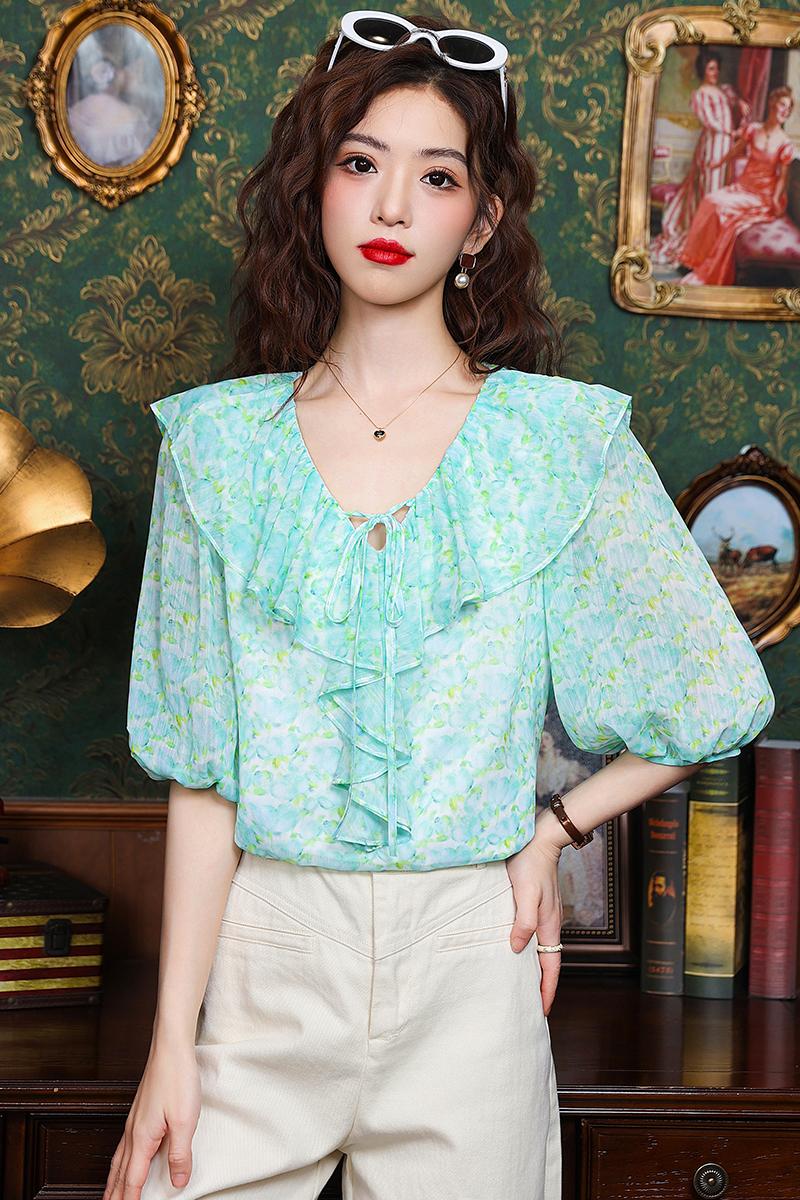 Lotus leaf edges tops summer shirt for women