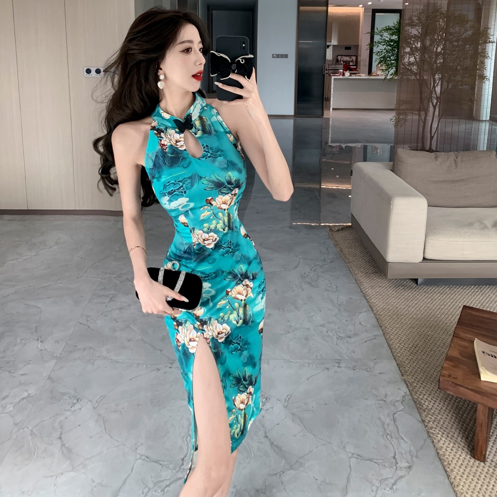 Retro temperament sexy dress Chinese style split long dress