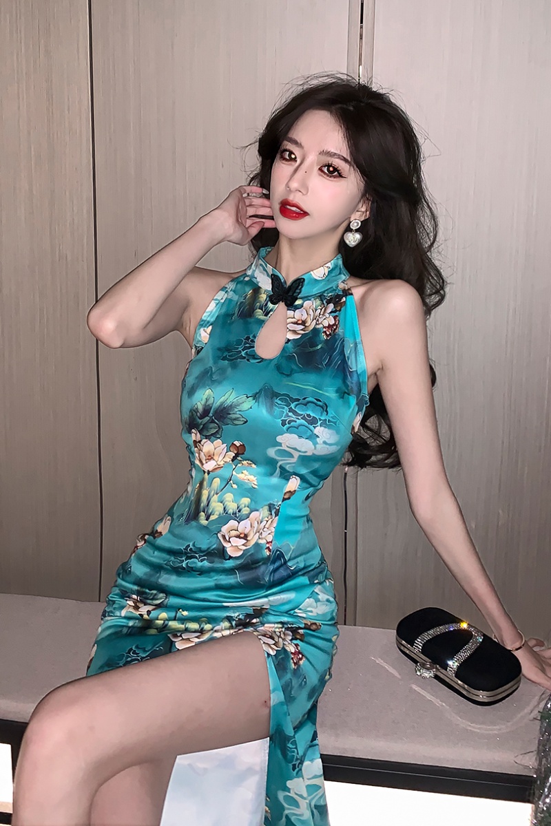Retro temperament sexy dress Chinese style split long dress