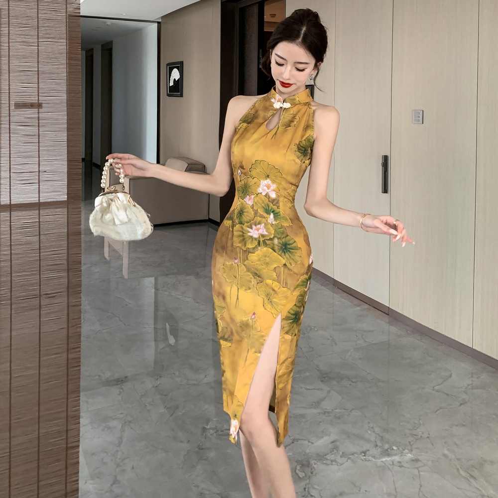 Summer unique dress Chinese style halter long dress