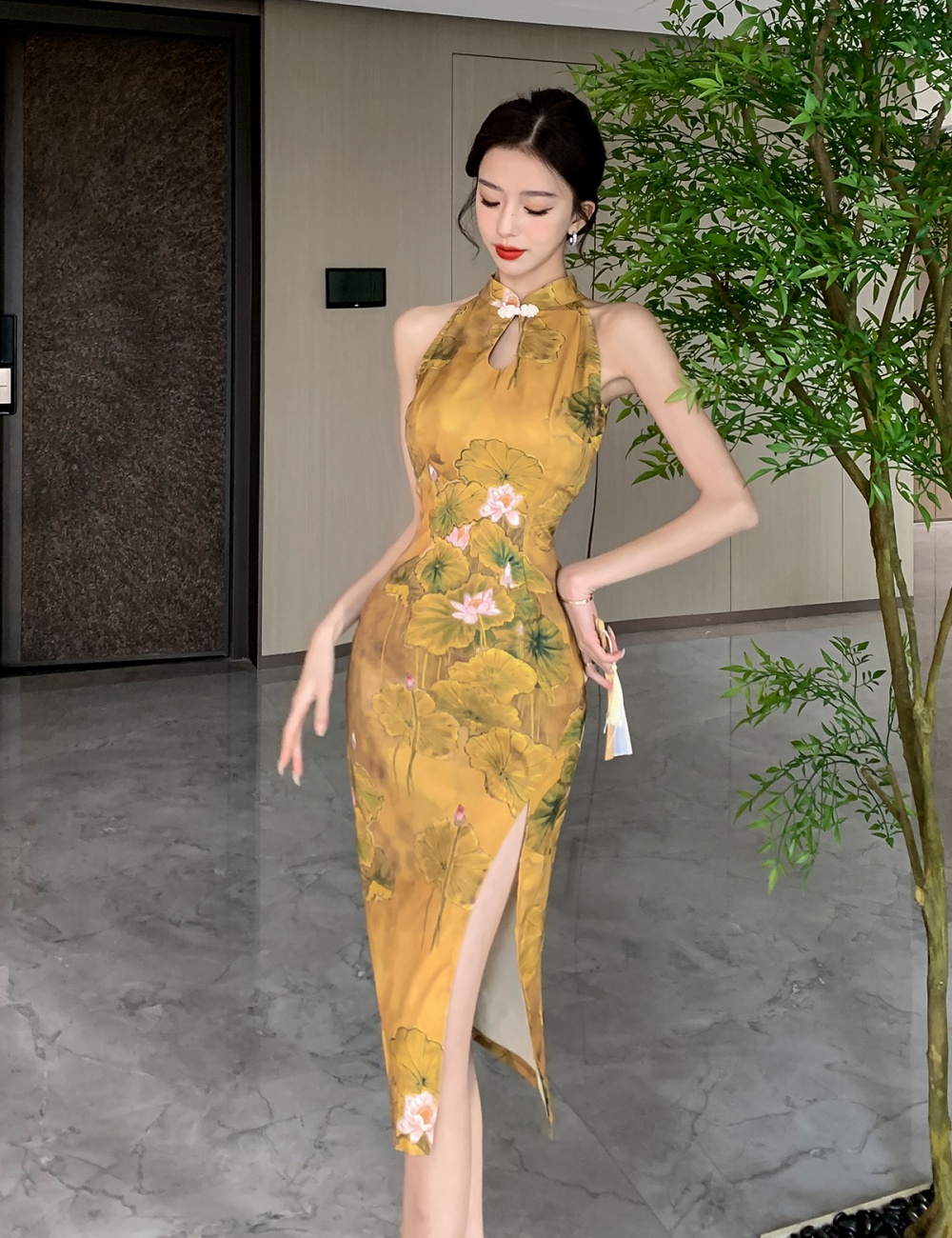 Summer unique dress Chinese style halter long dress