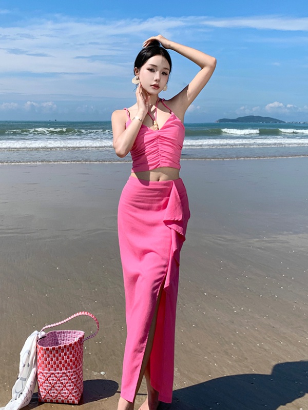 Pink sling vest sweet summer skirt 2pcs set