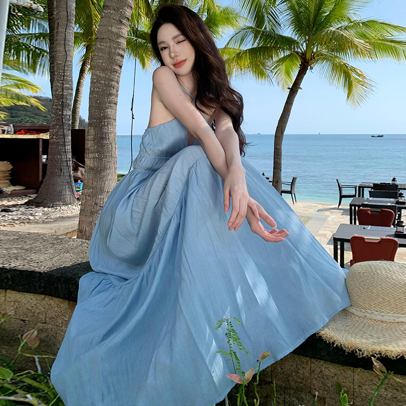 Big skirt sling long dress vacation seaside dress