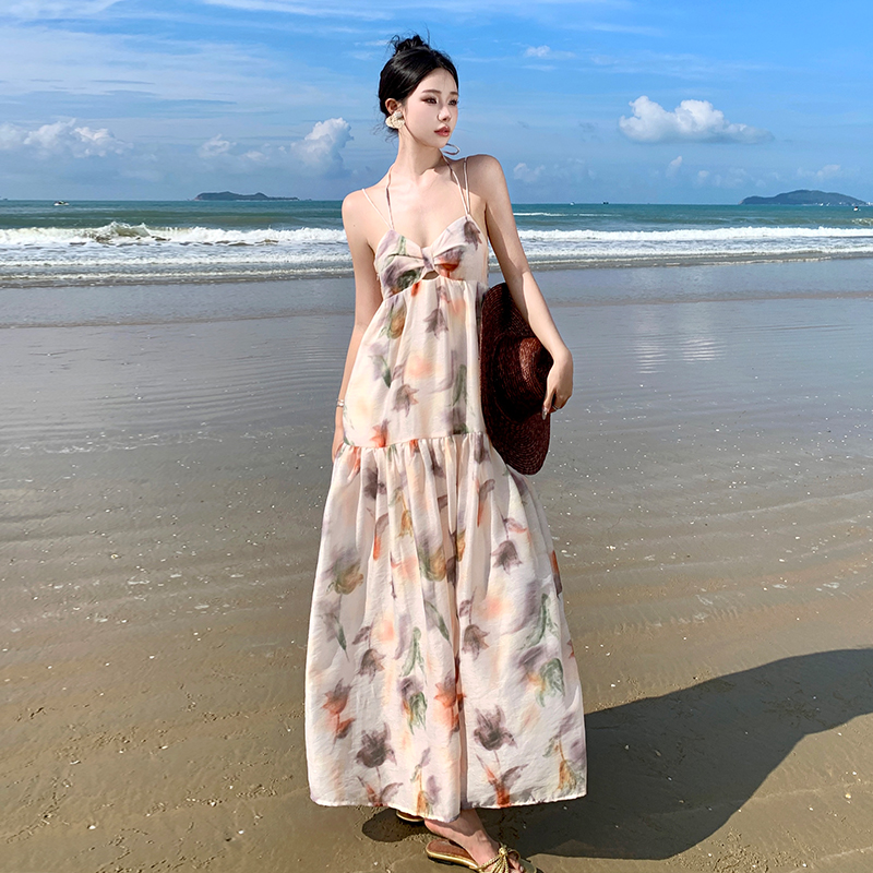 Ink France style sling sexy vacation long dress
