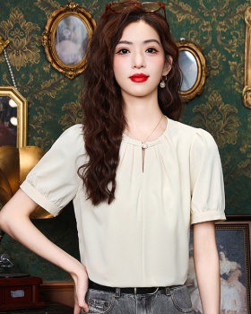 Crimp Chinese style tops retro yellow shirt for women