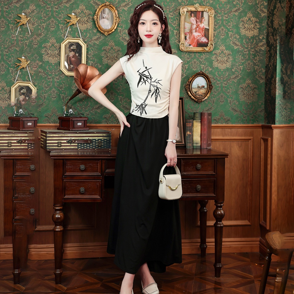 Chinese style summer tops printing T-shirt for women