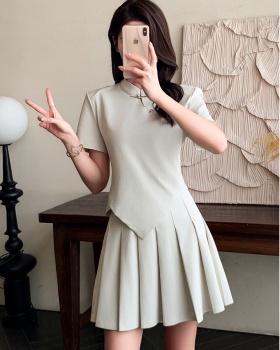 Fold irregular skirt pure Chinese style tops 2pcs set