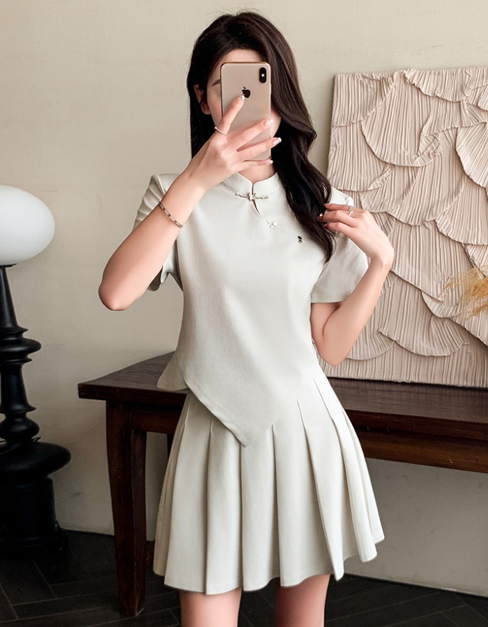 Fold irregular skirt pure Chinese style tops 2pcs set