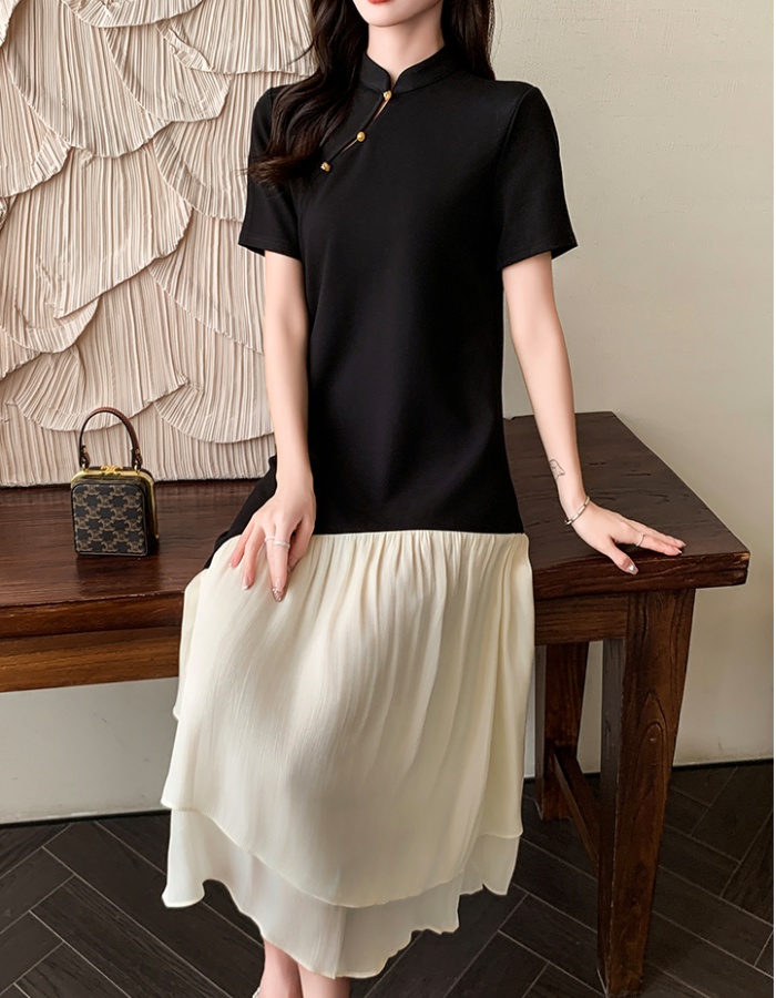 Knitted Chinese style short sleeve dress for women