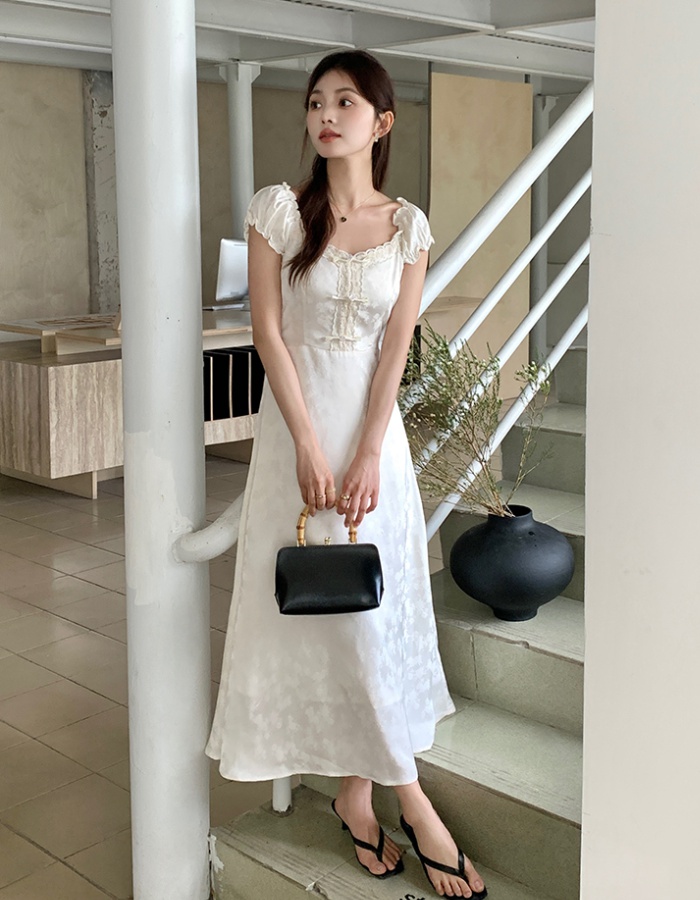Elegant short sleeve Chinese style jacquard summer dress