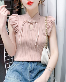 Knitted slim retro tops summer loose shirt for women