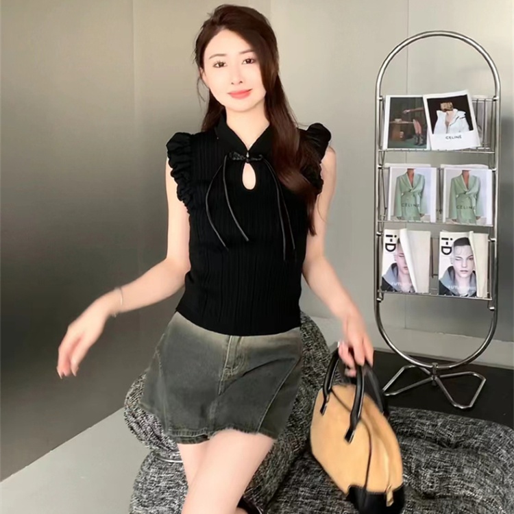 Knitted slim retro tops summer loose shirt for women
