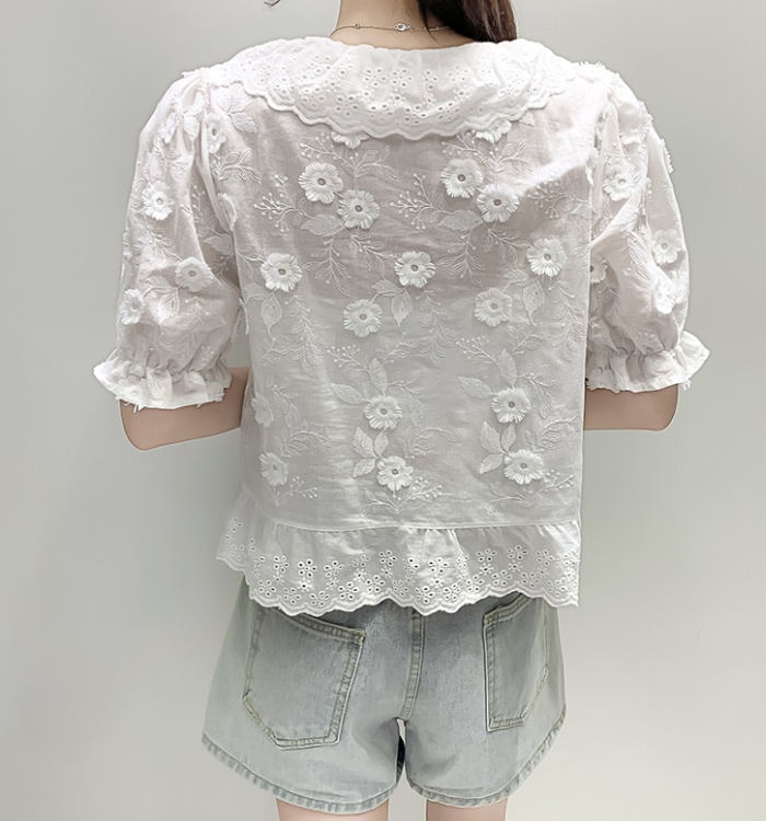 Summer flowers shirt embroidery tops for women