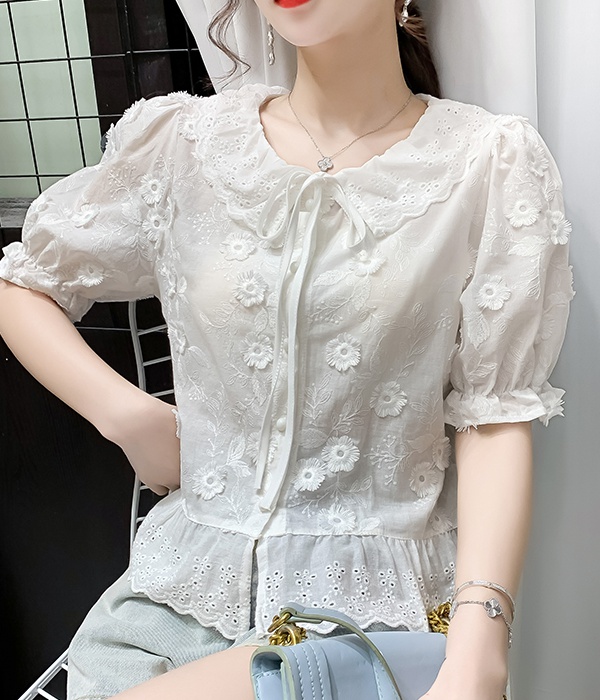 Summer flowers shirt embroidery tops for women