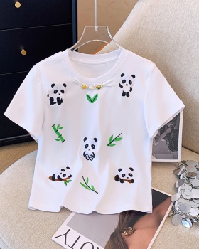 Short sleeve pure cotton tops summer panda T-shirt for women