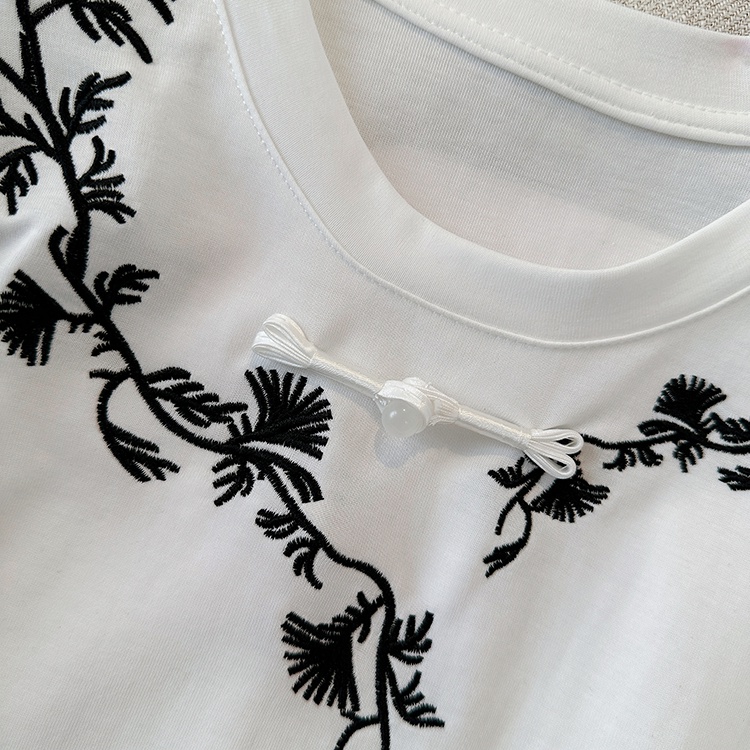 Slim Chinese style T-shirt summer white tops for women