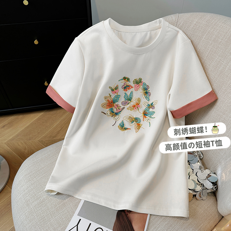 Beading T-shirt embroidery tops for women