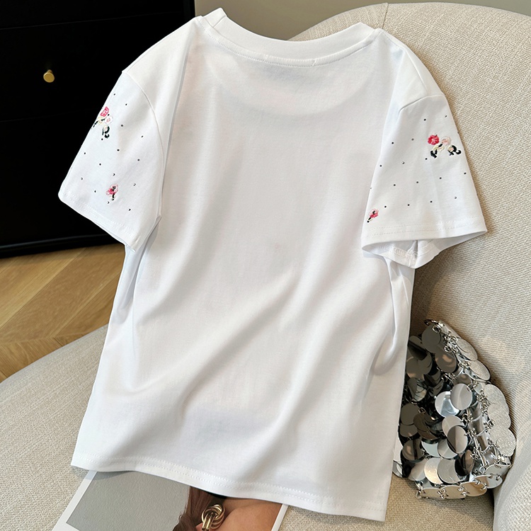 Summer flowers T-shirt rhinestone embroidery tops