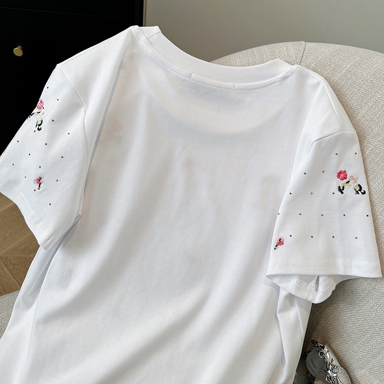 Summer flowers T-shirt rhinestone embroidery tops