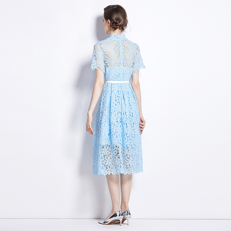 Lace slim summer dress niche retro temperament long dress