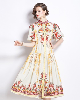 Spring retro dress printing long dress