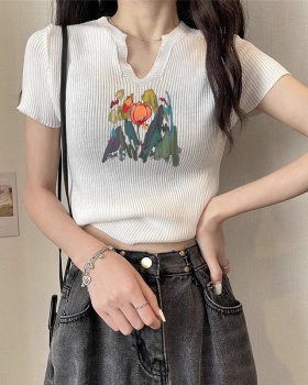 Ice silk spicegirl Korean style T-shirt knitted short tops