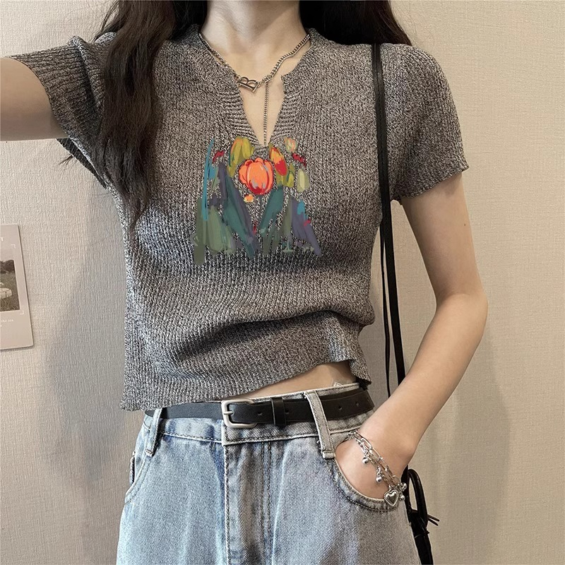 Ice silk spicegirl Korean style T-shirt knitted short tops