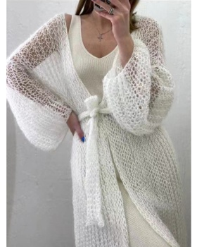 Pure sunscreen long tops knitted light frenum cardigan