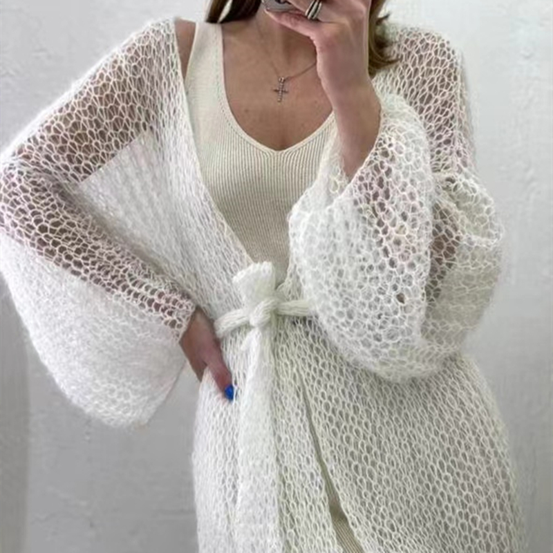 Pure sunscreen long tops knitted light frenum cardigan