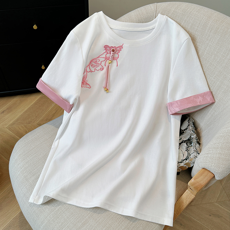All-match panda round neck light T-shirt for women