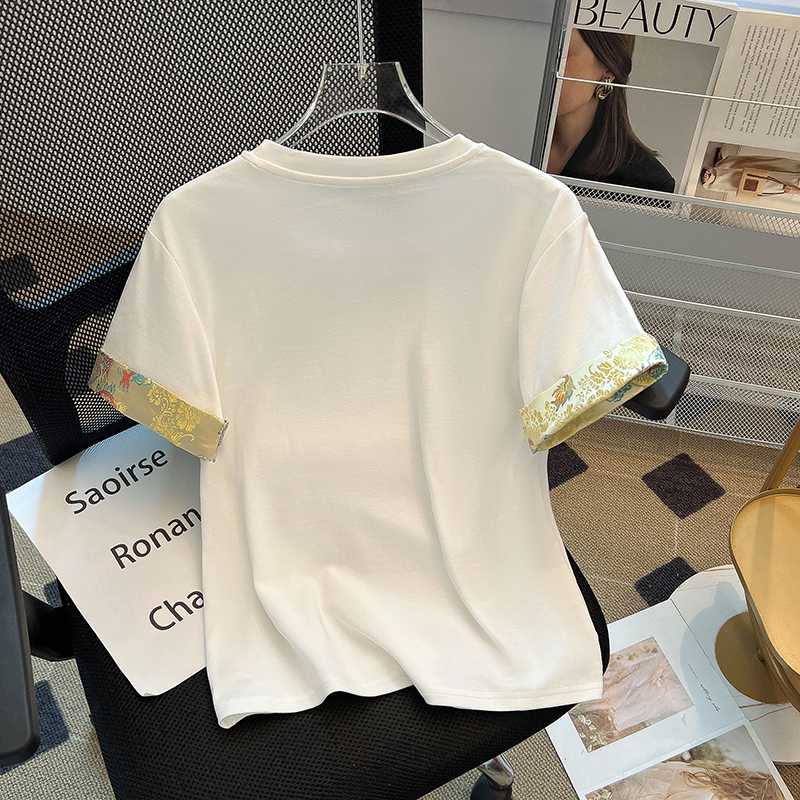 Fashion round neck T-shirt summer tops for women