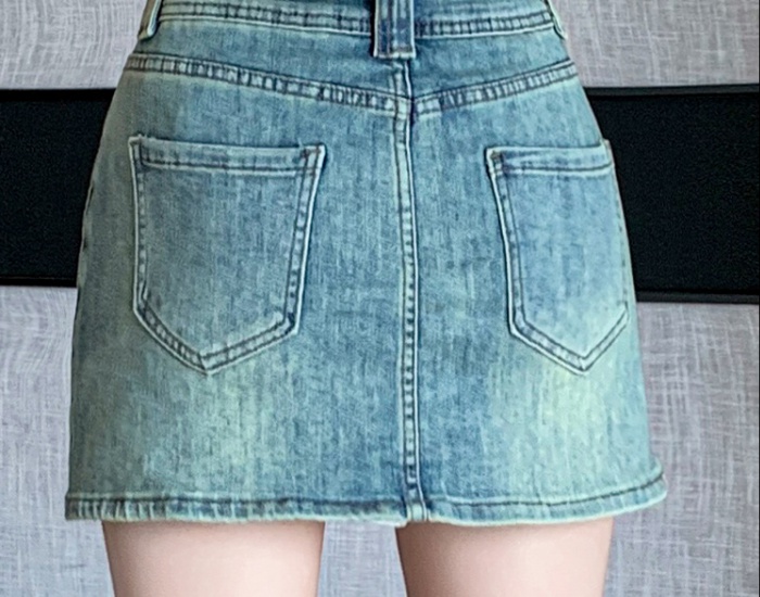 Denim summer high elastic skirt lined high waist short skirt