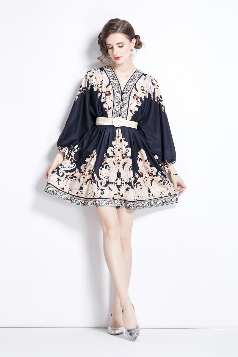 Spring V-neck elegant black temperament short dress