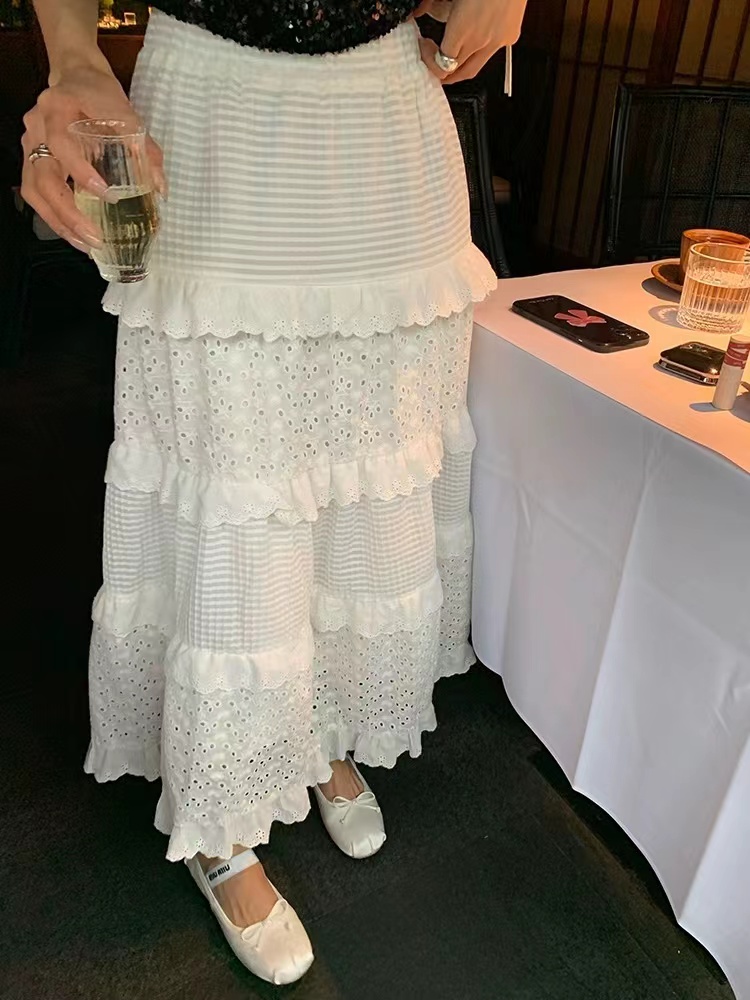 White small fellow A-line lace cake spring skirt
