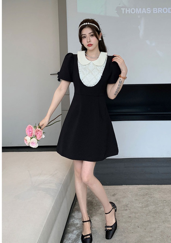 Mixed colors doll collar sequins pearl dress for women