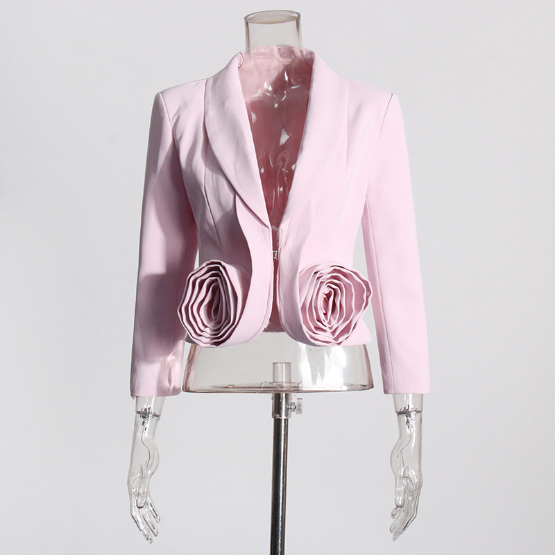 France style spring rose coat high waist pink skirt 2pcs set