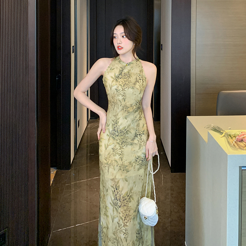 Light green dress lady Chinese style cheongsam for women