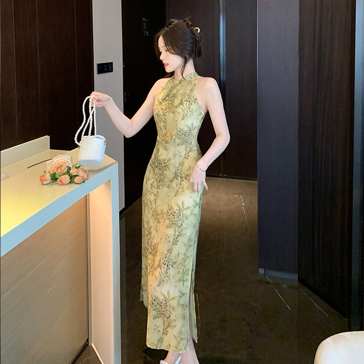 Light green dress lady Chinese style cheongsam for women