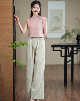 Fashionable tops wide leg pants 2pcs set for women