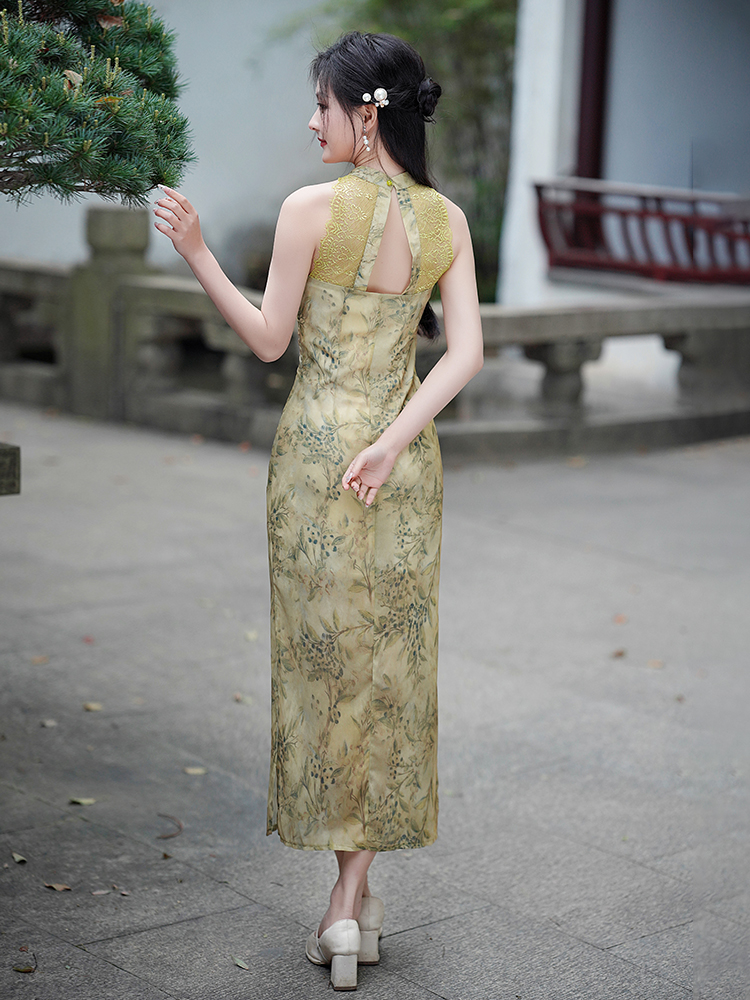 Slim split dress summer halter cheongsam for women