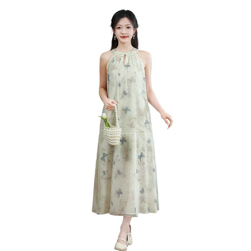 Printing halter dress butterfly strap dress for women
